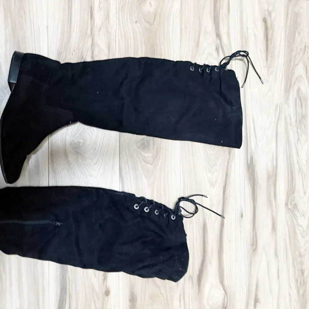 ALDO | Black Riding Style Lace Back‎ Over Knee Tall Boots Faux Suede | Size 9